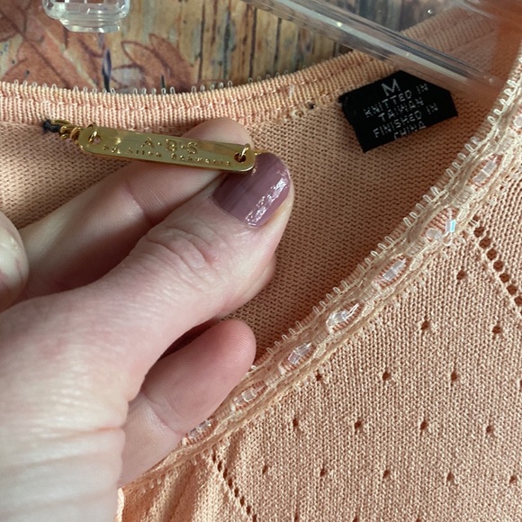 ABS STRETCH BODYCON CARDIGAN SWEATER PEACH BODYCON BEADED EMBELLISHED TOP M - Picture 10 of 12